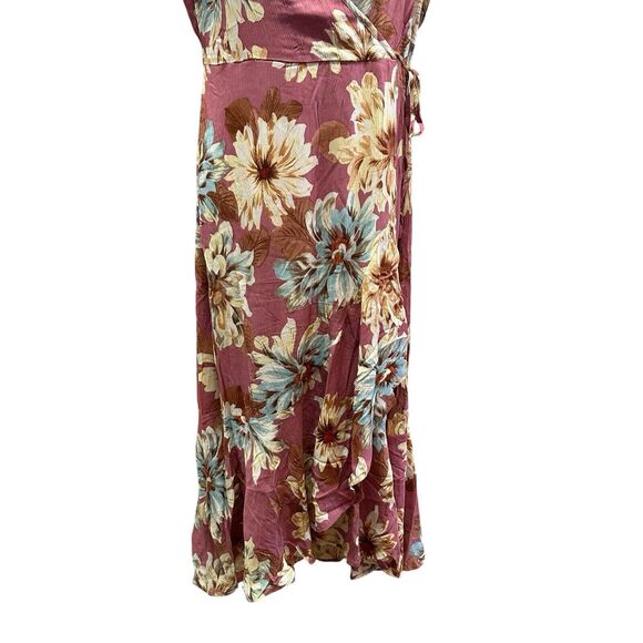 Band Of The Free Dress Womens Medium Liza Mauve Floral Wrap Surplice Maxi Boho - Picture 6 of 14